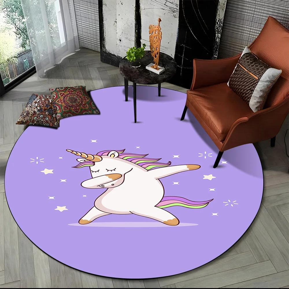 Unicorn Cartoon Animal Round Carpet Rug for Living Room Children's Bedroom Sofa Decor,Kid Paly Game Area Rug Non-slip Floor Mat