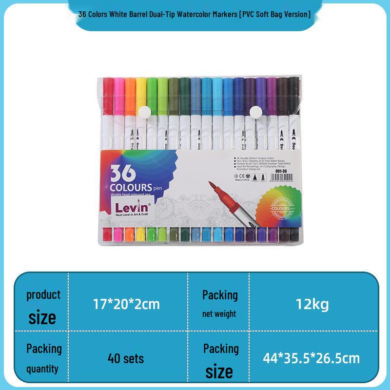 Double-Ended Watercolor Pens for Children - Soft Tip, Water-Based, Vibrant Colored Markers