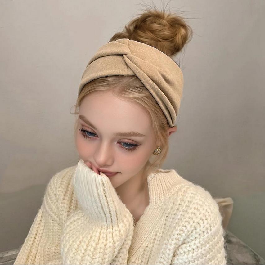 Cashmere Wide Headbands for Women Elastic Cross Hairbands Soft Turban Headwrap Solid Bandana Bandage Head Scarf Hair Accessories