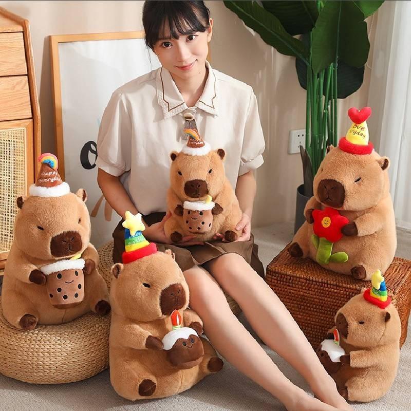 Capybara Plush Animal Doll Fruit Milk Tea Birthday Gift Flower Decoration Toy