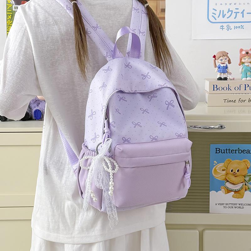 Schoolbag Japanese Ins Cute Bow Print Student Backpack Niche High Value Color Matching Shopping Research Small Backpack
