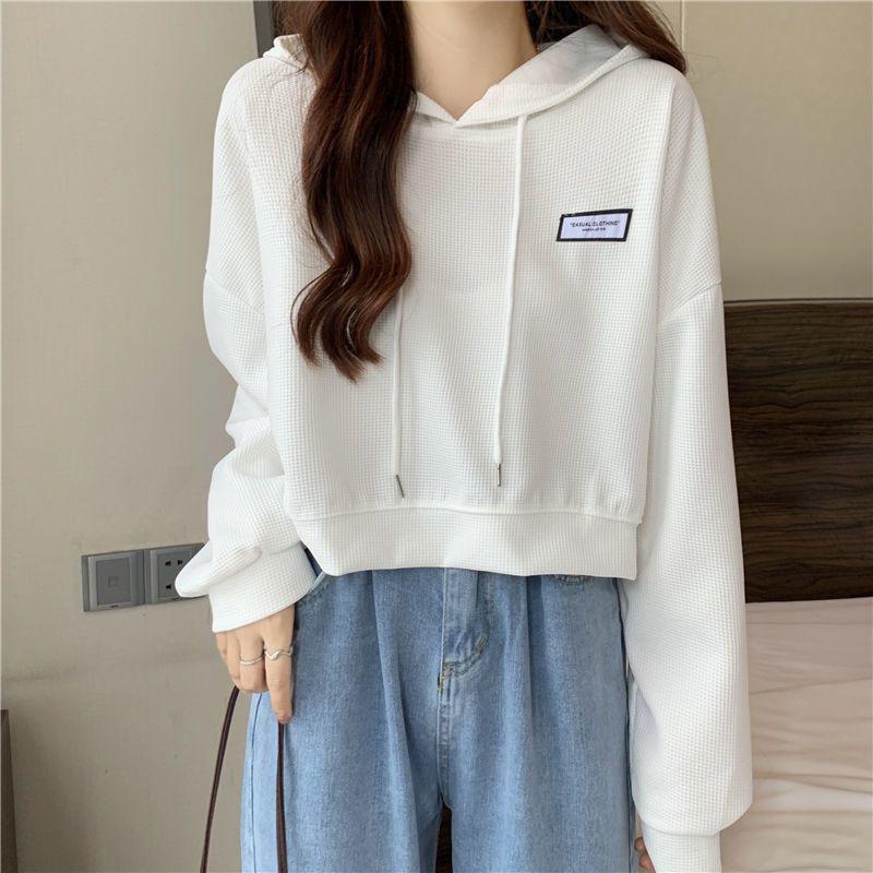 2025 Plus Size Women's Cropped Hoodie - Autumn/Winter Korean Style Loose Fit