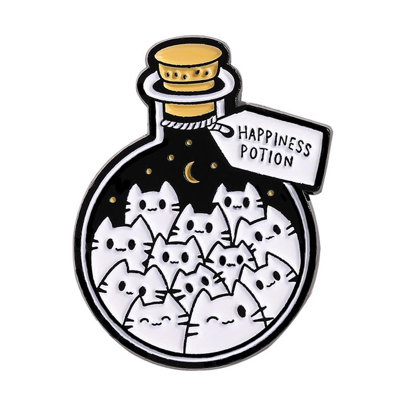 

Cartoon Cat Happiness Potion Enamel Pin, Cat Lover Metal Brooch, Lapel Backpack Badge, Creative Jewelry Gift