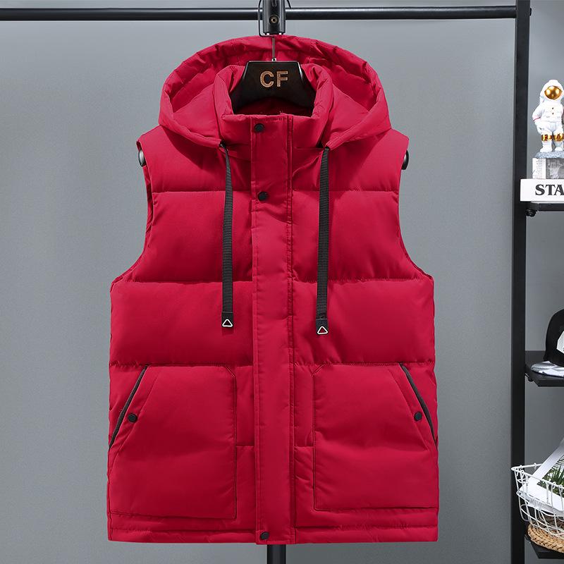 Men's Korean Style Hooded Cotton Vest with Printed Logo - Thick Sleeveless Outerwear for Autumn/Winter