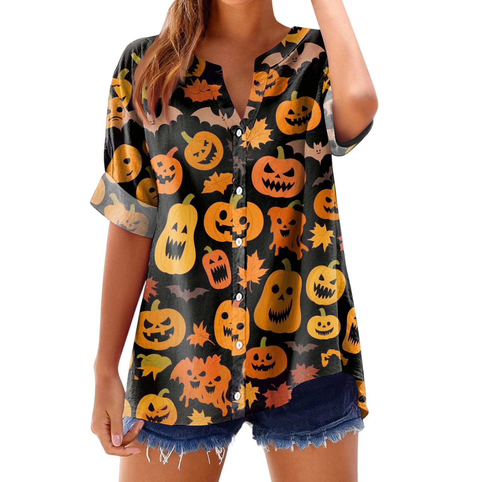 

Женская модная, повседневная, удобная, свободного кроя футболка с принтом на Хэллоуин XXL