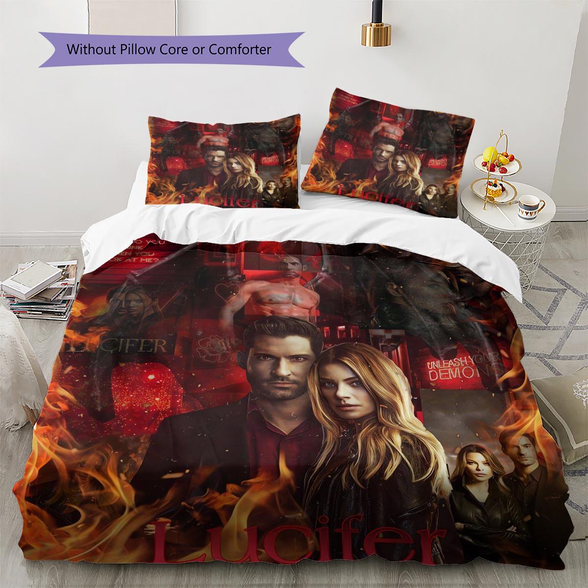 

Lucifer Pattern Bedding Quilt Set Quilt Cover Pillowcase Home Decoration Gift (1 * duvet cover + 2 * pillowcase, without core) 250x220cm