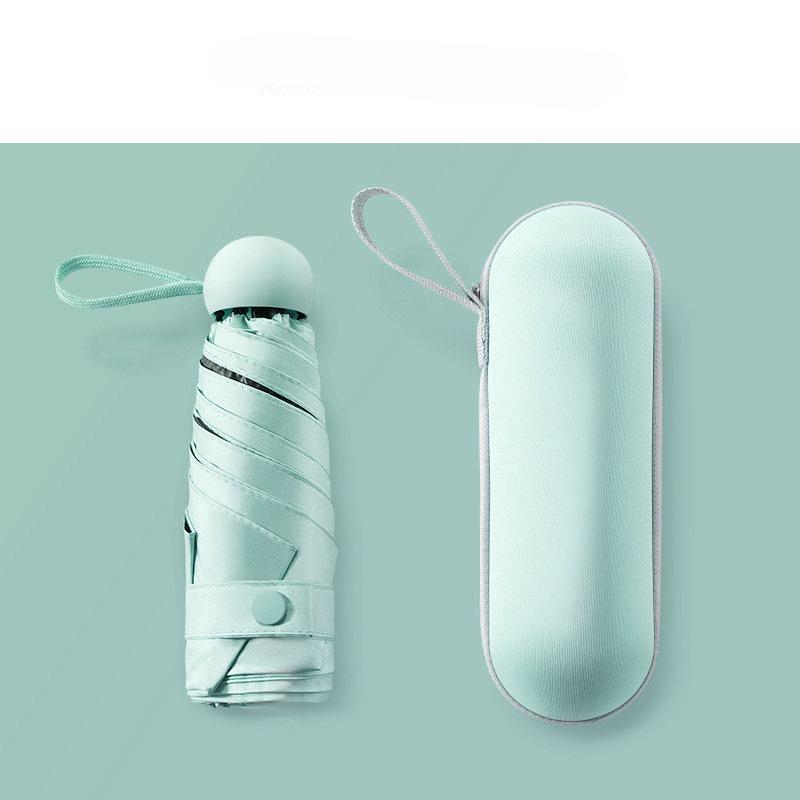 Capsule Umbrella Portable Mini Sunshade Sunscreen Rain Umbrella Black Rubber Alloy Handle Foldable Sun Rain Dual Use