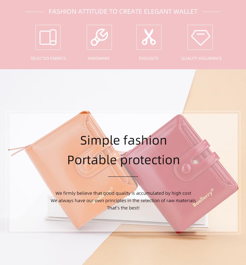 Baellerry Damen Glänzende Ölwachs Leder Geldbörse - Kurz, Mehrere Kartenfächer, Reißverschluss-Münzfach