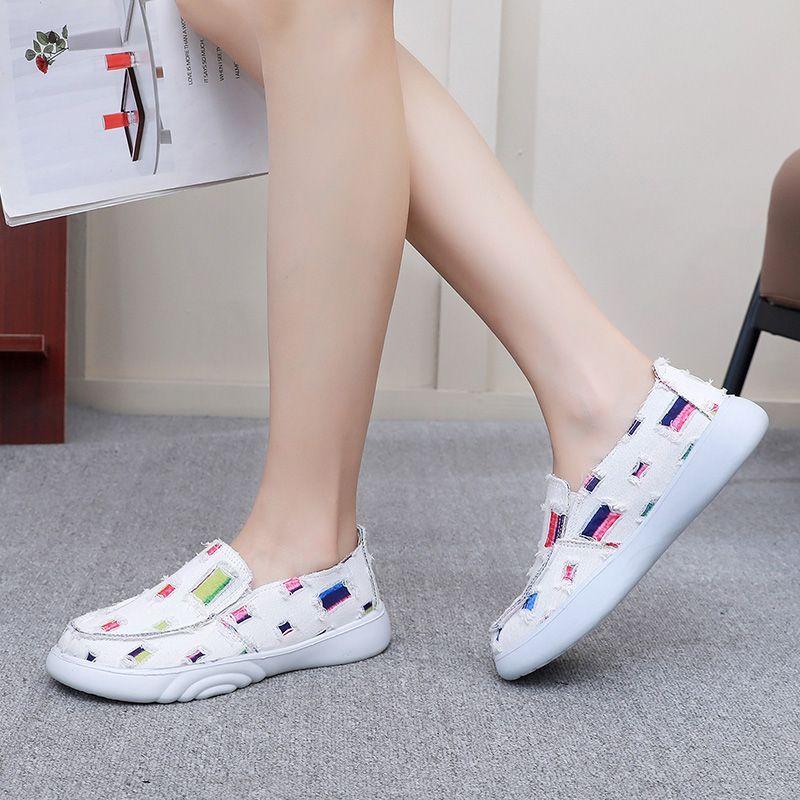 Comfortable and Elegant Casual High On Platform Canvas Shoes for Women Summer Offer Aesthetic Breathable Slip On Woman Footwear