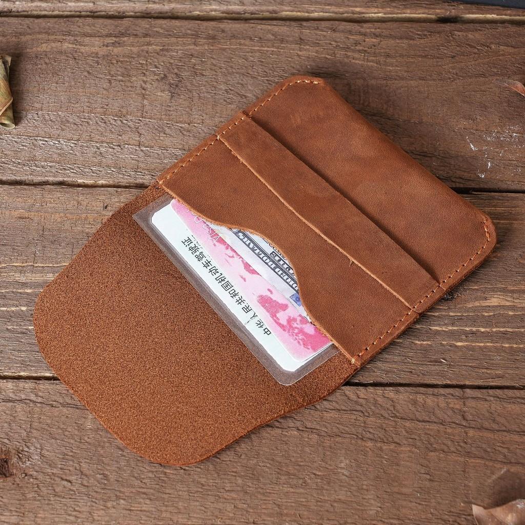 Handmade Crazy Horse Genuine Cow Leather Men's Card Holder Ultra Slim Compact Multi Card Slots Minimalist Leather Card Wallet