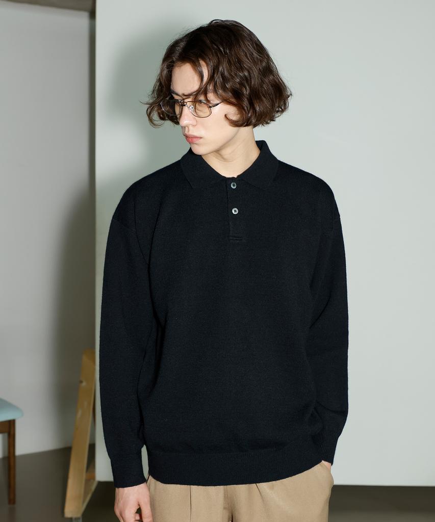 SIGNATURE Soft Semi-Overfit Collared Knit [Black]