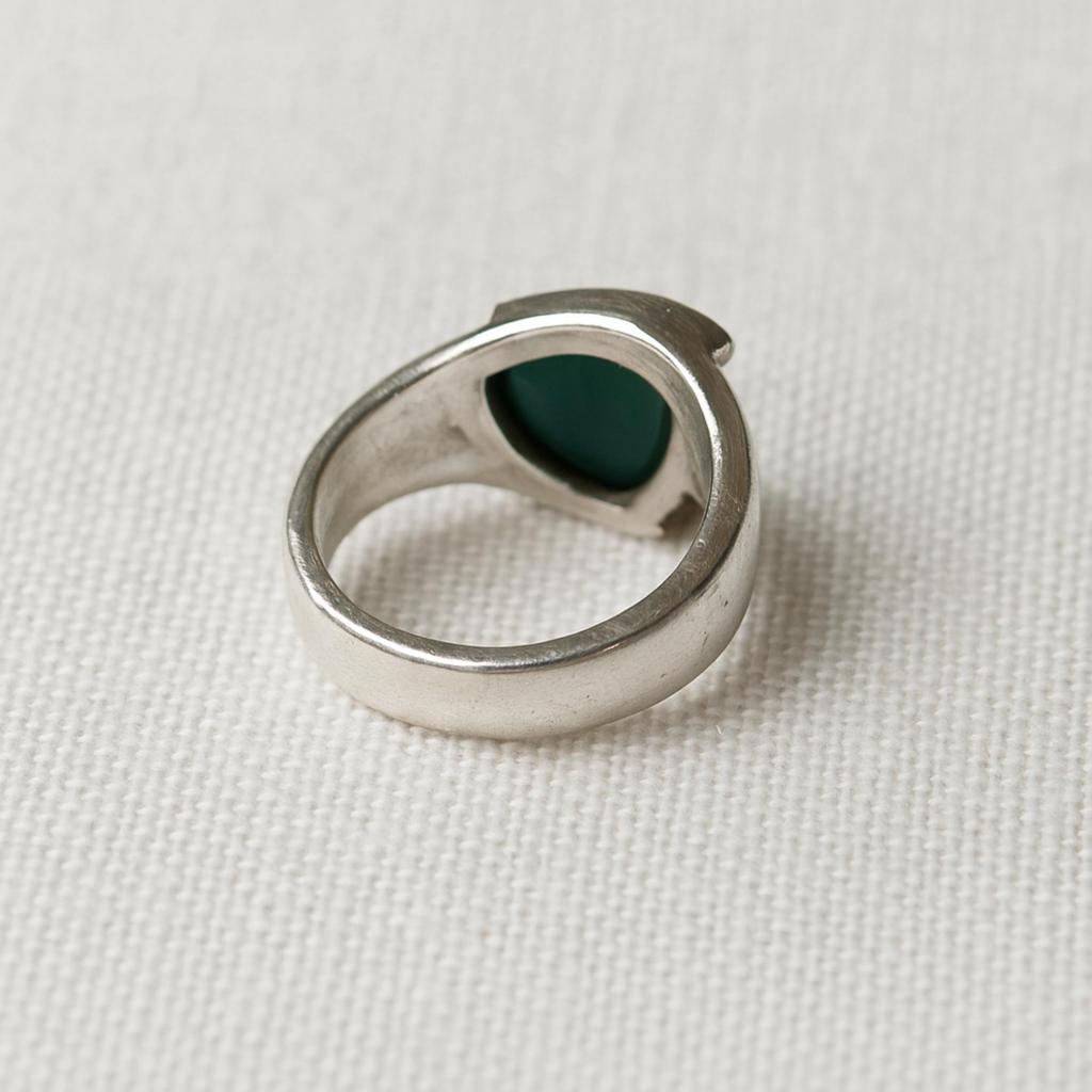 Siegelring aus grünem Onyx, 925 massives Sterlingsilber, handgefertigter Schmuck mit dreieckigem Edelstein, Herren Damen Ring