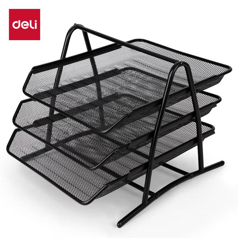 Deli 3-Tier Metal Mesh Desk File Organizer Tray, A4, Black