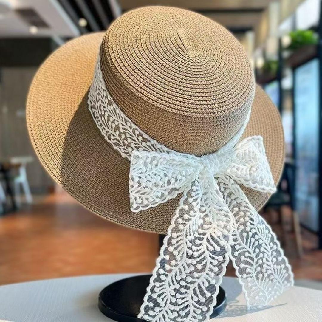 

Sun Protection Hat Wide Brim Straw Caps with Cute Lace Bow Elegant Summer Beach Hats for Women Breathable Travel Hat