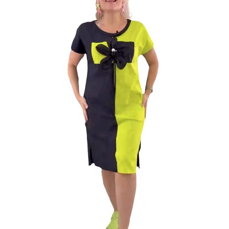 2024 Women's European & American Spring Plaid Print Round Neck Dress