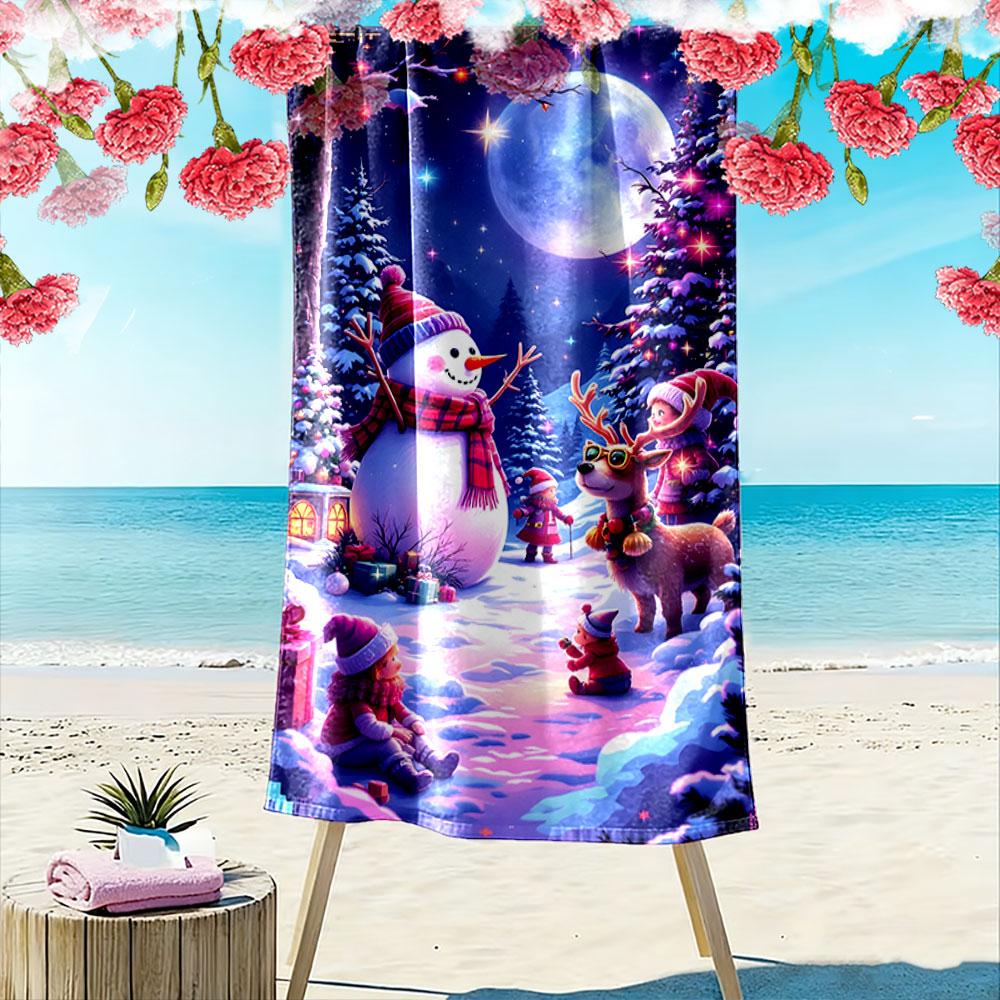 Frosty Glow Festive Night Print Beach Towel, Quick Drying, Suitable for Travel, Outdoor Sports, Jogging, the Beach and Swimming, Gift