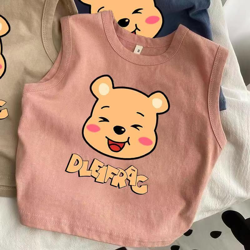 Kids' Summer Sleeveless Cotton Vest and Short Sleeve Cartoon T-Shirt - Fashionable and Cute Print