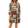 Women's fashionable and elegant long-sleeved V-neck pocket plaid print dress