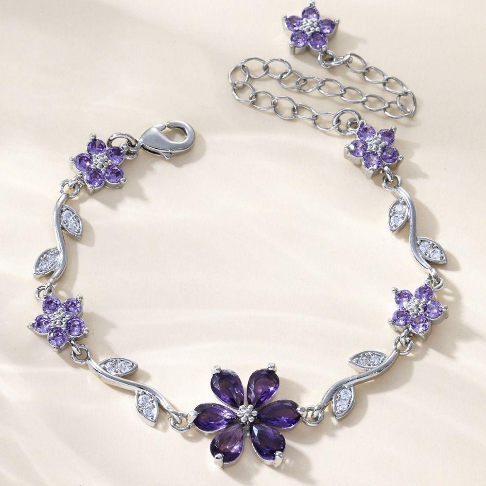Luxury Pink Cubic Zirconia Chain Fashion Shiny Rhinestone Bangle  For Women