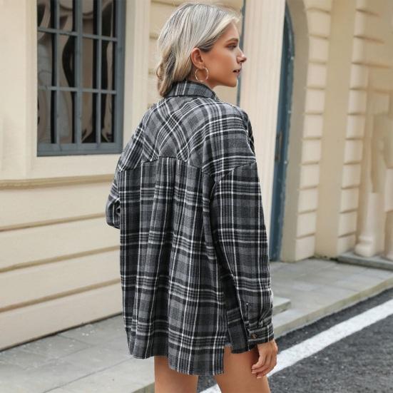 Camisa de Mujer Solapa Manga Larga Bolsillos con Solapa Camisa Casual Monopecho Estilo para Ir al Trabajo Camisa Holgada Abrigo para Uso Diario