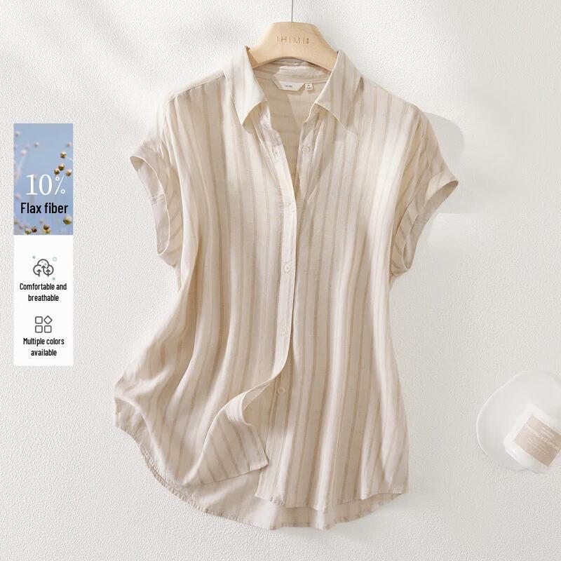 IHIMI Women s Old Money Style Linen Stripe Shirt L