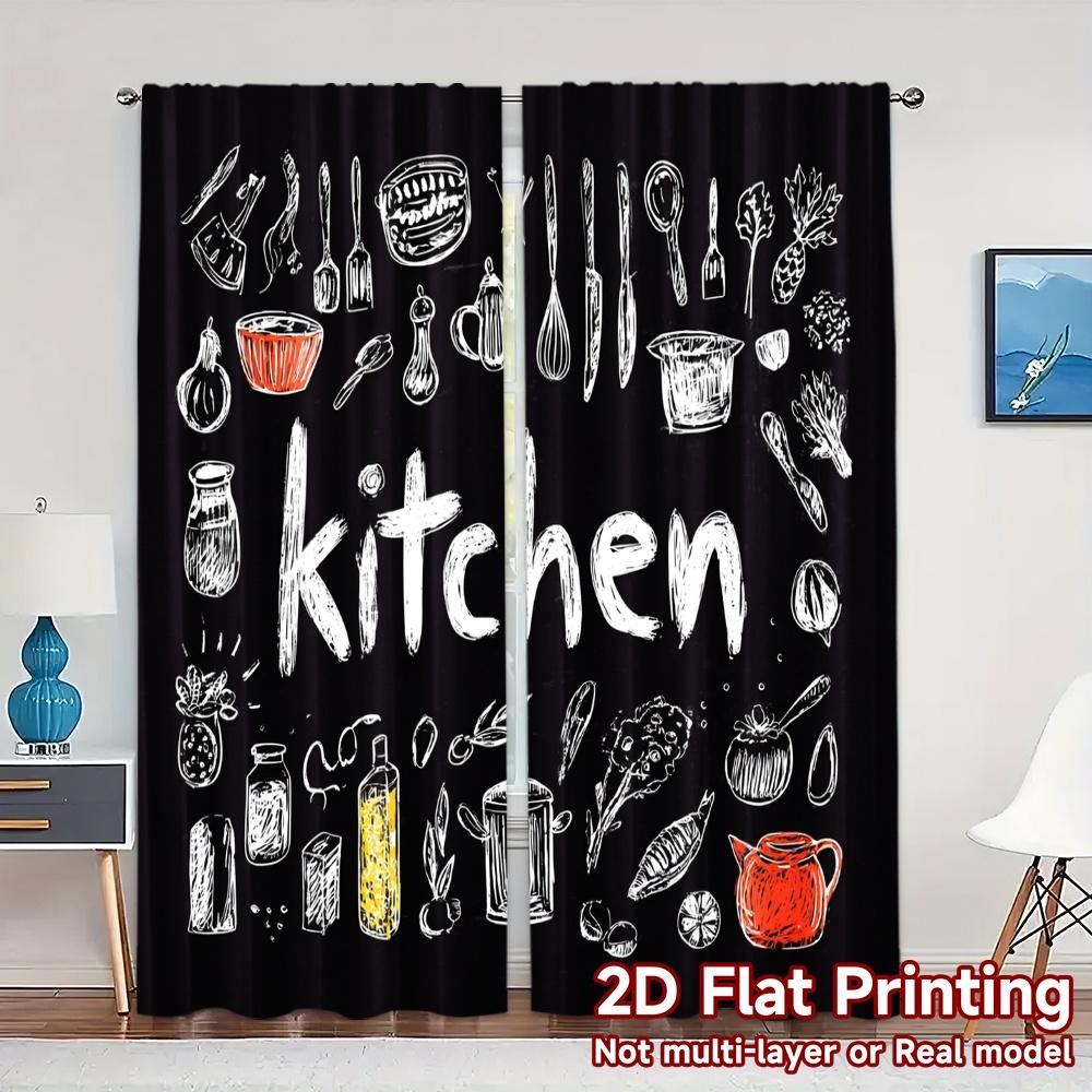 

Набор из 2 плоских печатных штор без карниза Kitchenart Chic Полиэстеровые Декорации Уличная штора с прозрачной вставкой Идеально для зоны приготовления пищи W100*H70(CM)-Hooks&2PCS