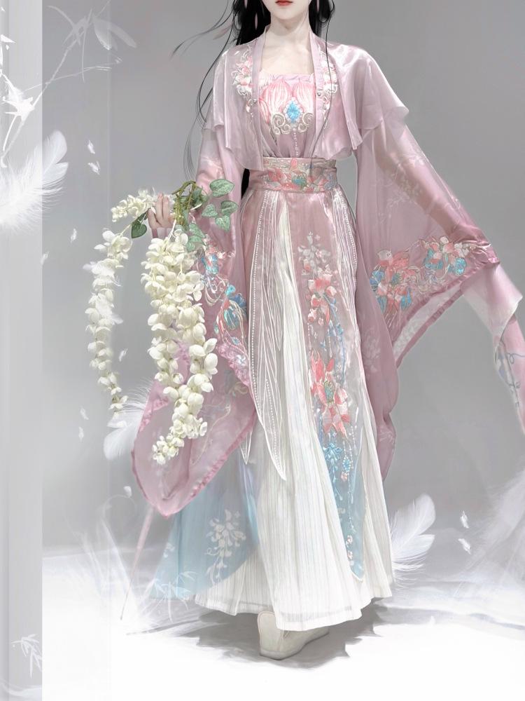 Lotus Rhythm Wei Jin Hanfu: Embroidered 5-Piece Set for Spring, Summer, Autumn