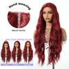 ALAN EATON Long Red Lace Front Wig Synthetic Wavy Curly Wigs for Black White Women Natural High Density Heat Resistant