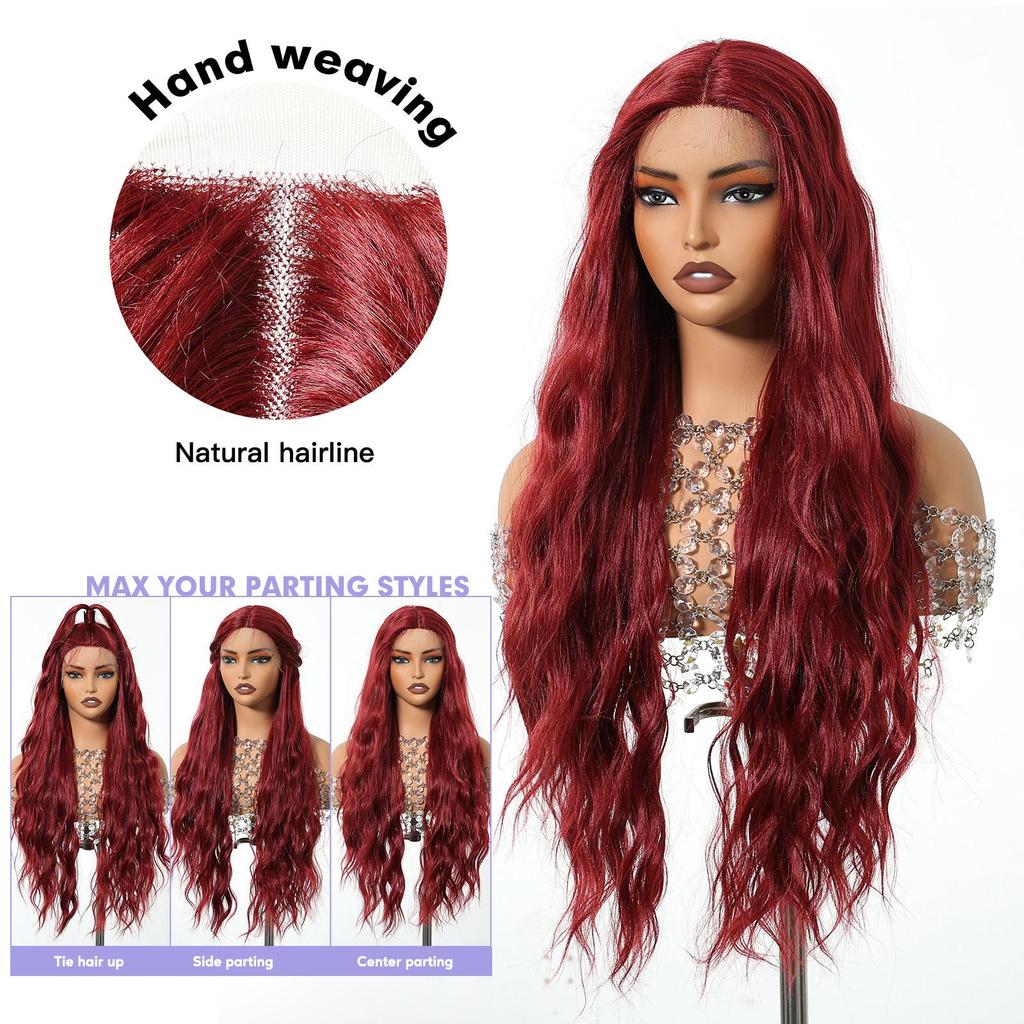 ALAN EATON Long Red Lace Front Wig Synthetic Wavy Curly Wigs for Black White Women Natural High Density Heat Resistant