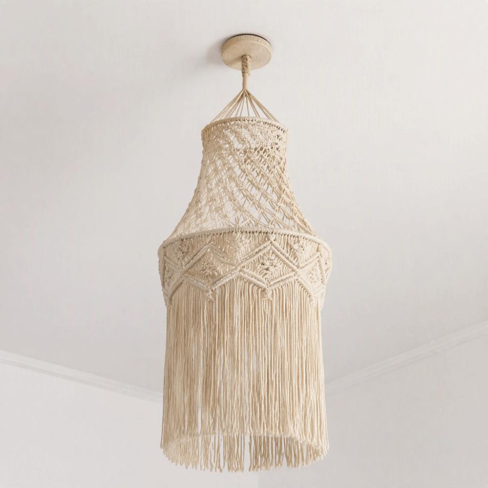 Tassel Detail Macrame Lampshade Woven Texture Woven Tapestry Lampshade Bedroom Headboard