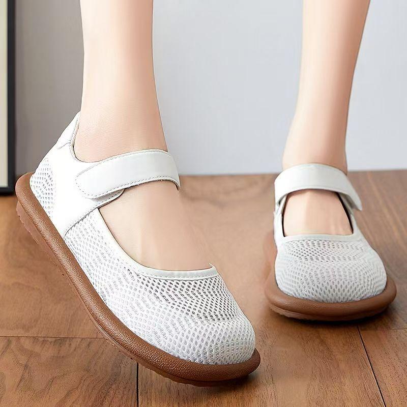 Women's Flat Sole Mesh Casual Shoe Summer New Soft Sole Non Slip Breathable Mary Jane Shoes Middle Aged And Elderly Casual Shoes