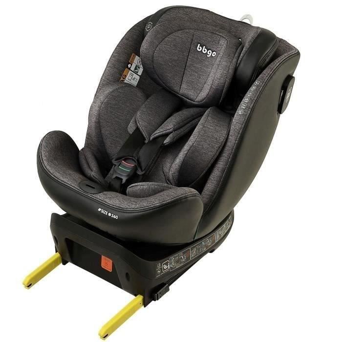Siège-auto pivotant - BBGO - Wondersafe - Naissance à 12 ans - I-SIZE 40-150cm - ISOFIX Top tether - Gris - Fibre bambou Simili cuir