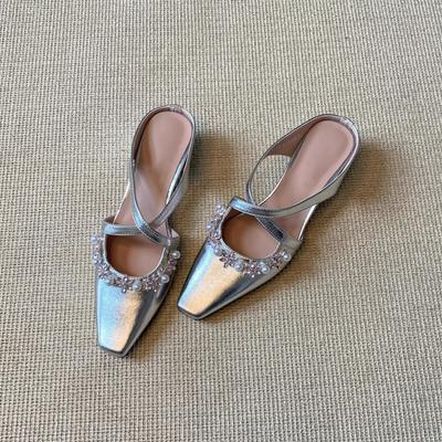 Fashion Mules For Women 2025 Shoes Ladies' Slippers String Bead Increased Internal Cross-Tied Cover Toe Slides Cover Toe Shoes Increased
