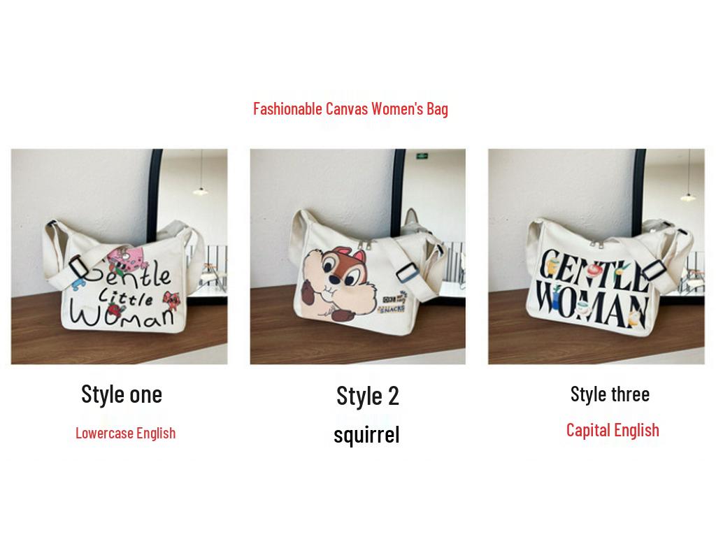 Women's Large Capacity Canvas Crossbody Bag with Letter Print - Versatile Fashion Shoulder Bag for Everyday Use