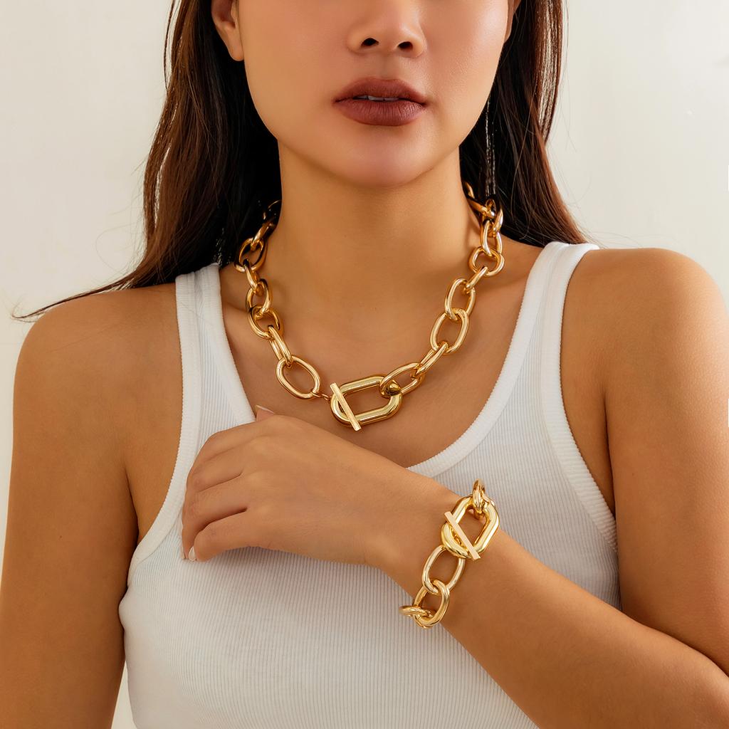 IngeSight.Z Vintage Thick Aluminum Link Chain Choker Necklace for Women Punk Gold Color Short Necklace Party Jewelry Gift