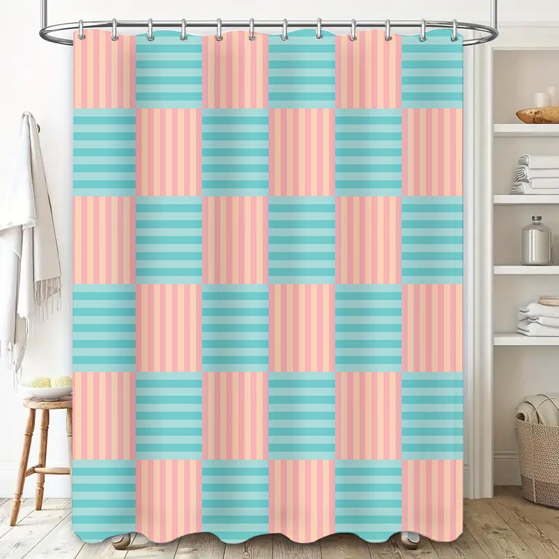 Blue Pink Striped Shower Curtain Bathroom Decor 3D Printed Waterproof Polyester Fabric Shower Curtains With Hook Rings For Home