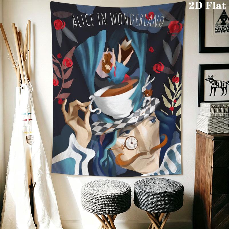 Alice Wonderland Spark Wall Hanging Printed Fabric Blanket Decorative Tapestries for Bedroom Living Room Home Decor