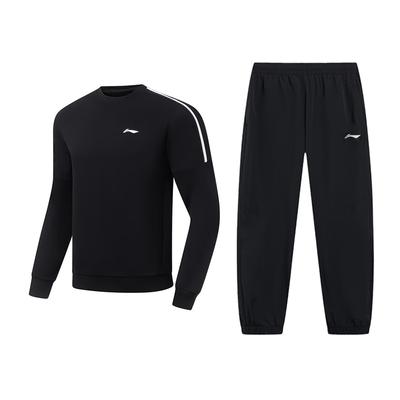 Li Ning Color Block Simple Fashion Comfortable Versatile Round Neck Pullover Casual Sports Suit Unisex Suit AWDU915-1+AYKT415-1