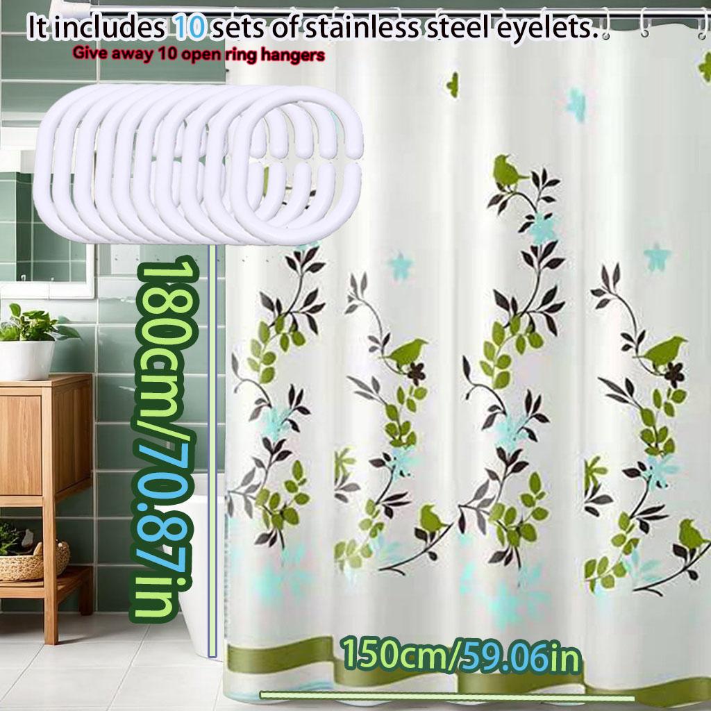 Green Bird Perch Printed Shower Curtain Bathroom Dry and Wet Separation Partition Curtain Privacy and Waterproof PEVA Material