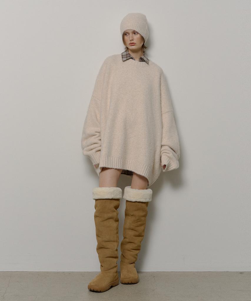 Lonkeu Beanie Set Oversized Knit (Ivory)