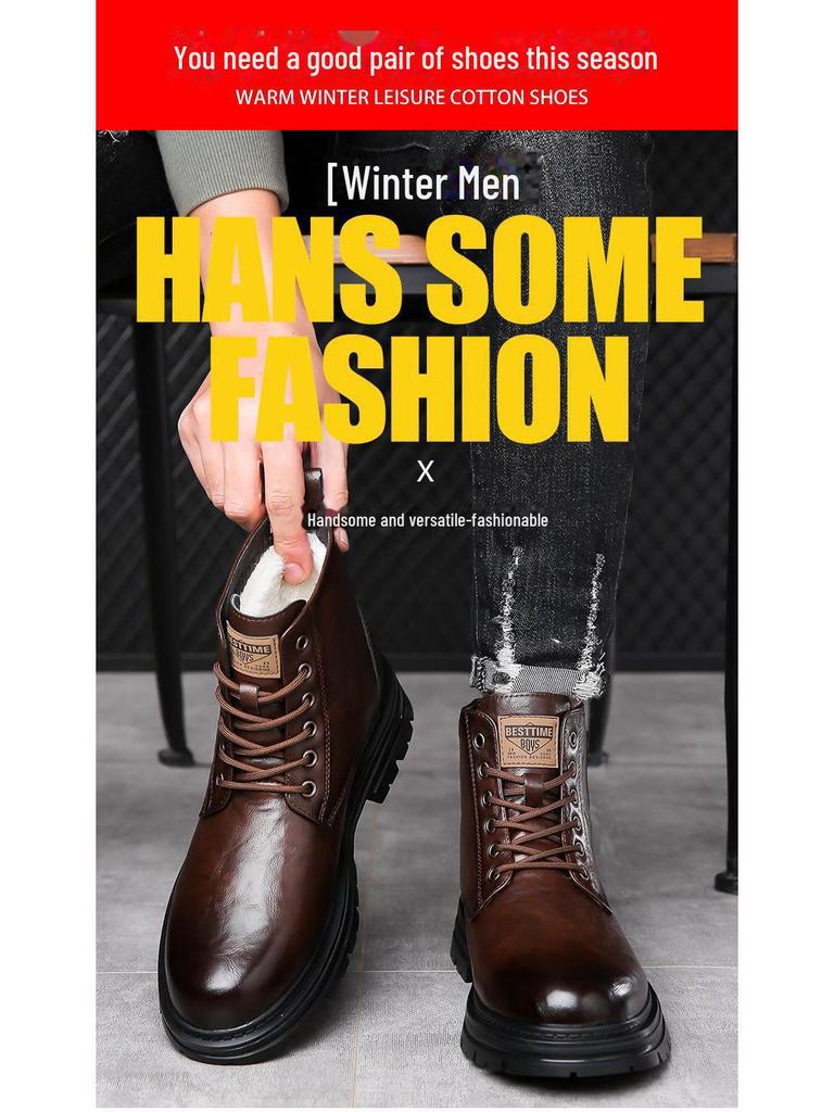 Men's Genuine Leather Martin Boots: High-Top Winter Business Casual with Wool Lining