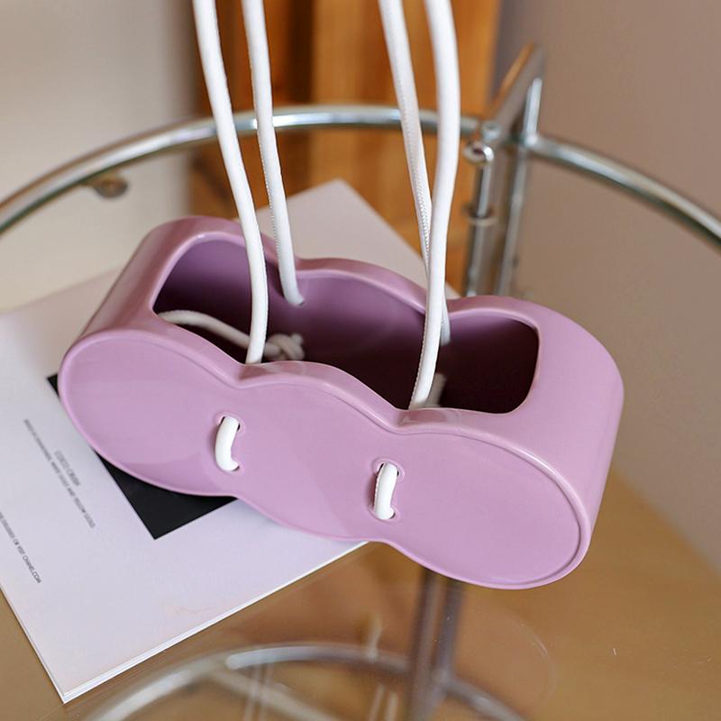 1Pc Bag Flower Basket Good-looking Flower Arranging Utensil Companion Gift Ceramic Vase French Style Handheld Vase Gift Wrap