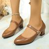 Fashion One Buckle Block Heel Single Shoes Autumn New Round Toe Light Mouth Soft Leather Comfortable Plus Size Work Shoes