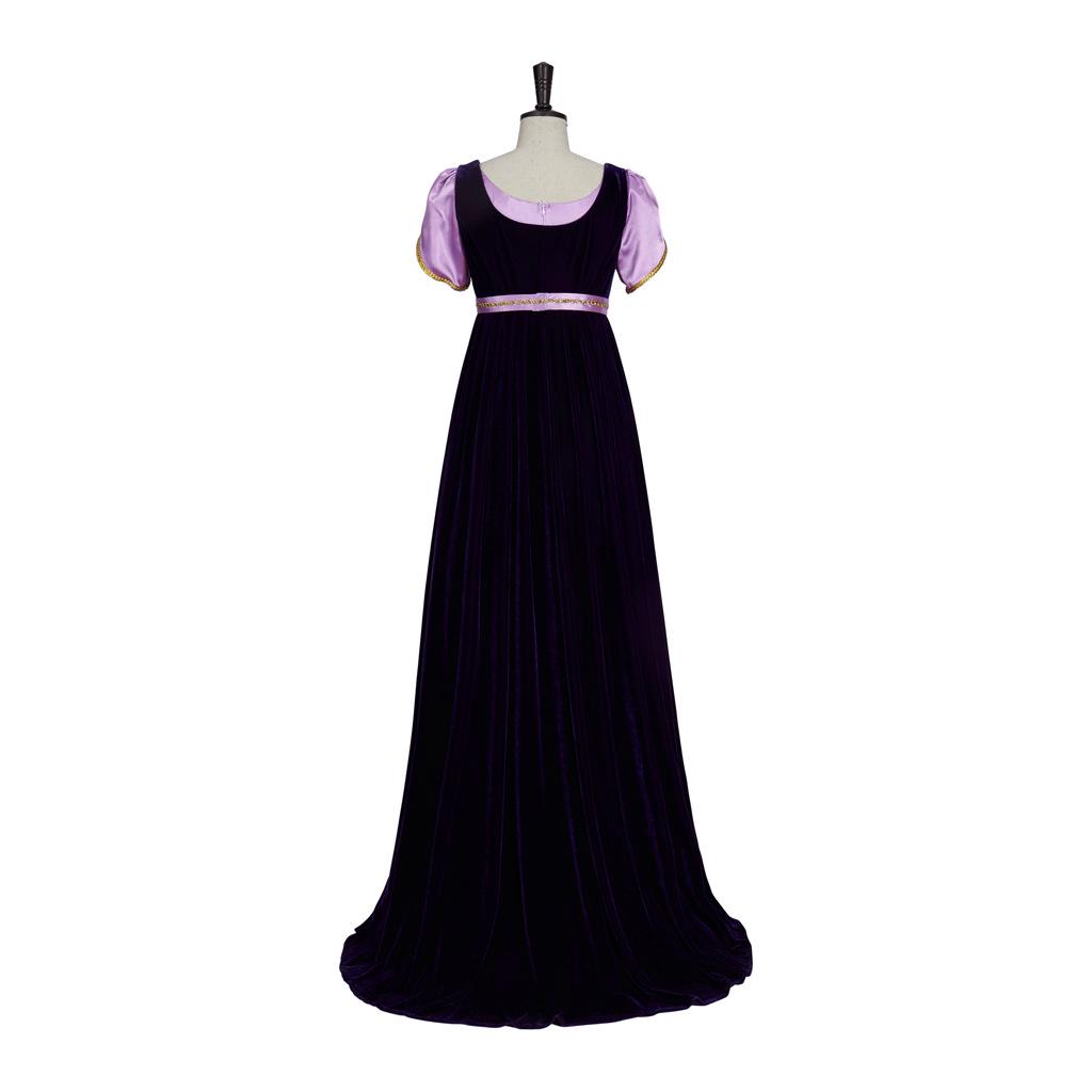 Bridgerton Inspired Gold Velvet Two-Piece Medieval Gown with Long Skirt for Stage Performance