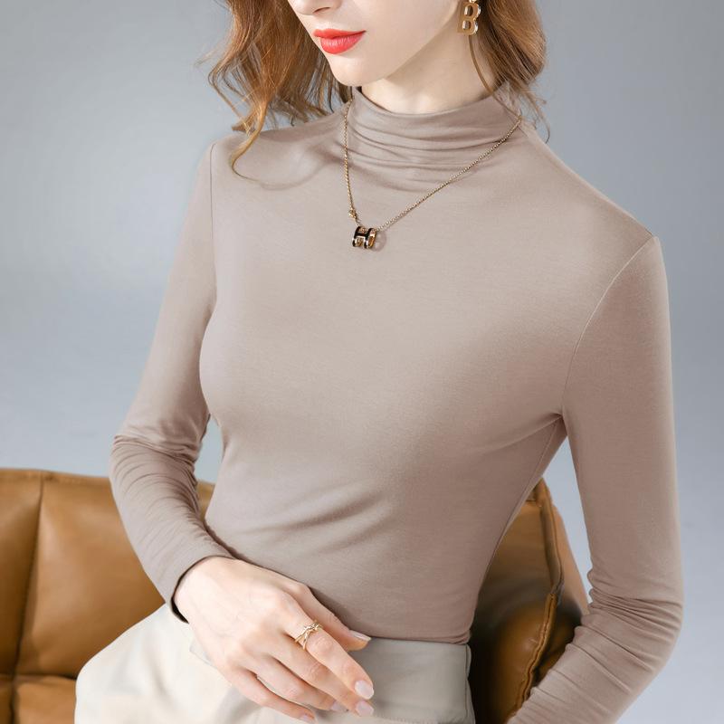 Women Mock Neck Modal Long Sleeve Tee Fleece Lined Thick Warm Base Layer Top