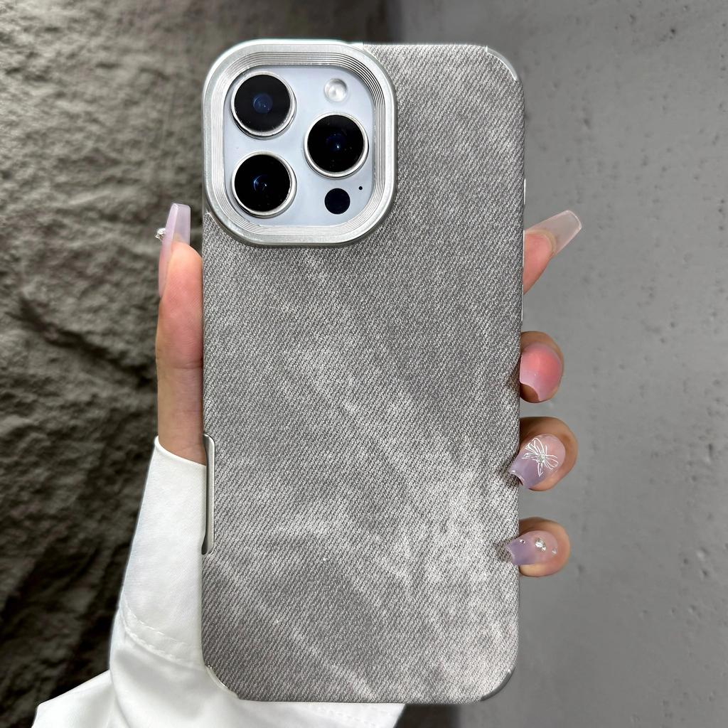 Washed Color Vintage Cowboy Fabric Phone Case iPhone 16 15 14 13 12 11 Pro Max Plus Shockproof Soft Bumper Armor Cover
