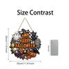 Wooden Halloween Hanging Sign with Spider Web Pumpkin Ghost Cat Skull and Bow for Indoor Outdoor Party Wall Decoration