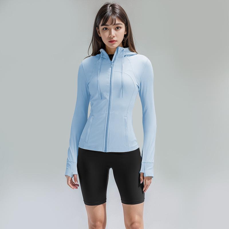 Damen Yoga Sportjacke mit Kapuze - Doppelseitig gebürstet, Hohe Elastizität, Slim Fit, Nude Feeling.