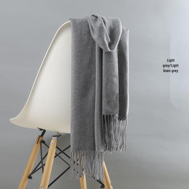 White Cashmere Scarf: Thickened, Solid Color, Versatile for Women & Men, Perfect for Autumn & Winter