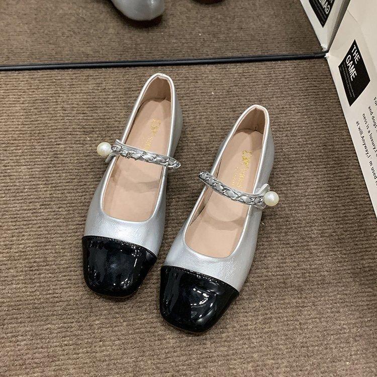 Mary Jane Small Leather Shoes Girl 2025 Autumn New Fairy Style Pearl Buckle Versatile Flat Bean Single Shoes Woman